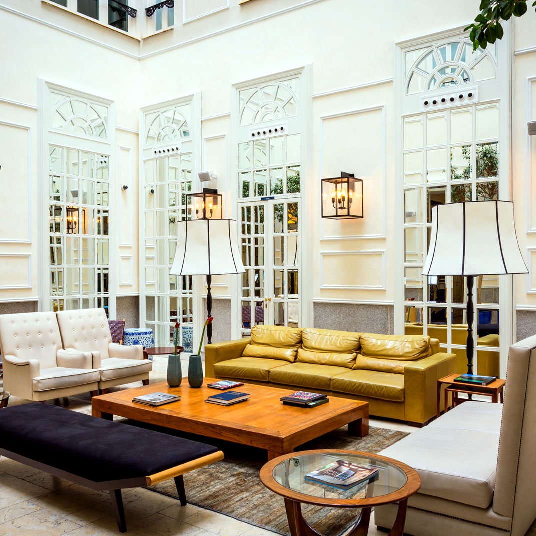 sofas chairs and table hotel lounge