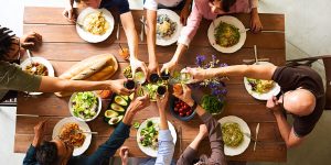 Friends bonding over food