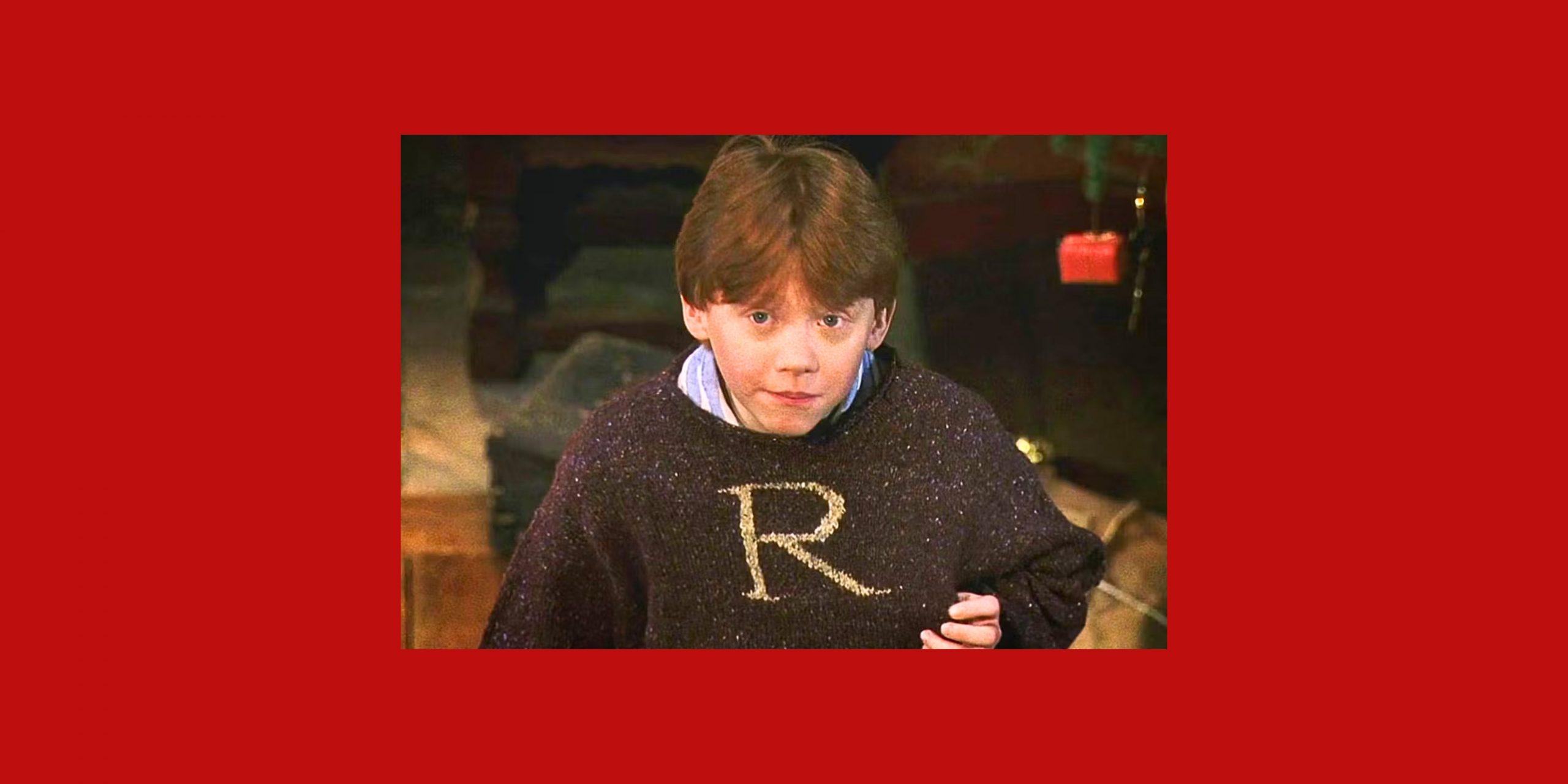 Ron Weasley wearing a hand-knitted jumper