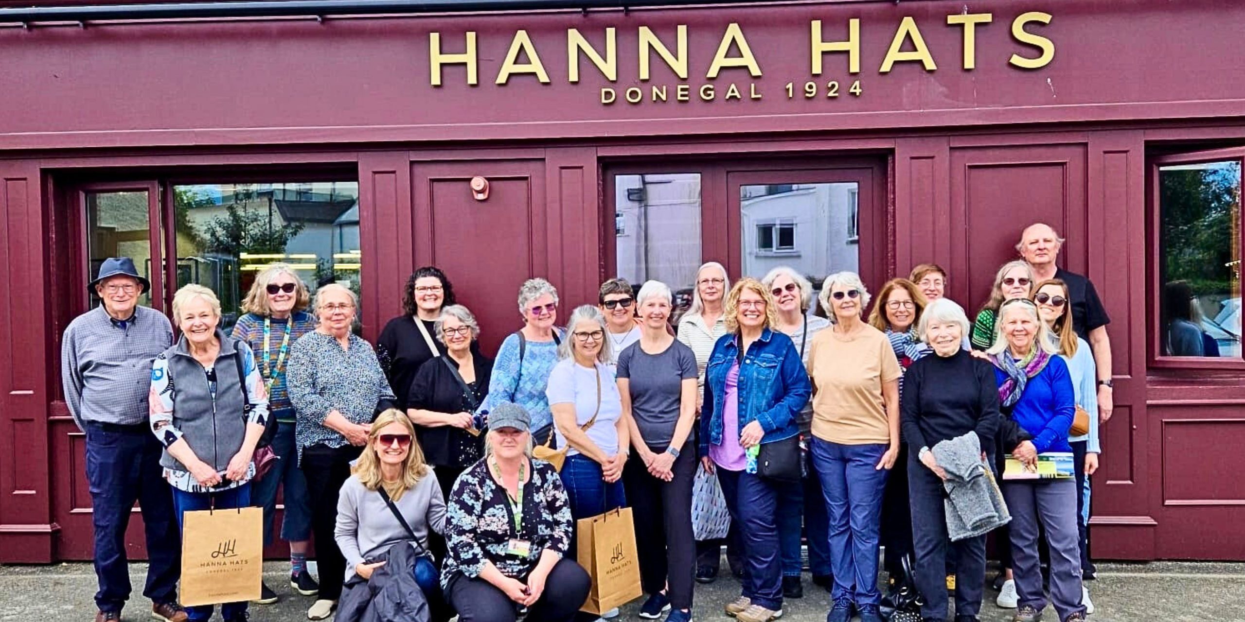 Knitting tour ladies outside of Hanna Hats