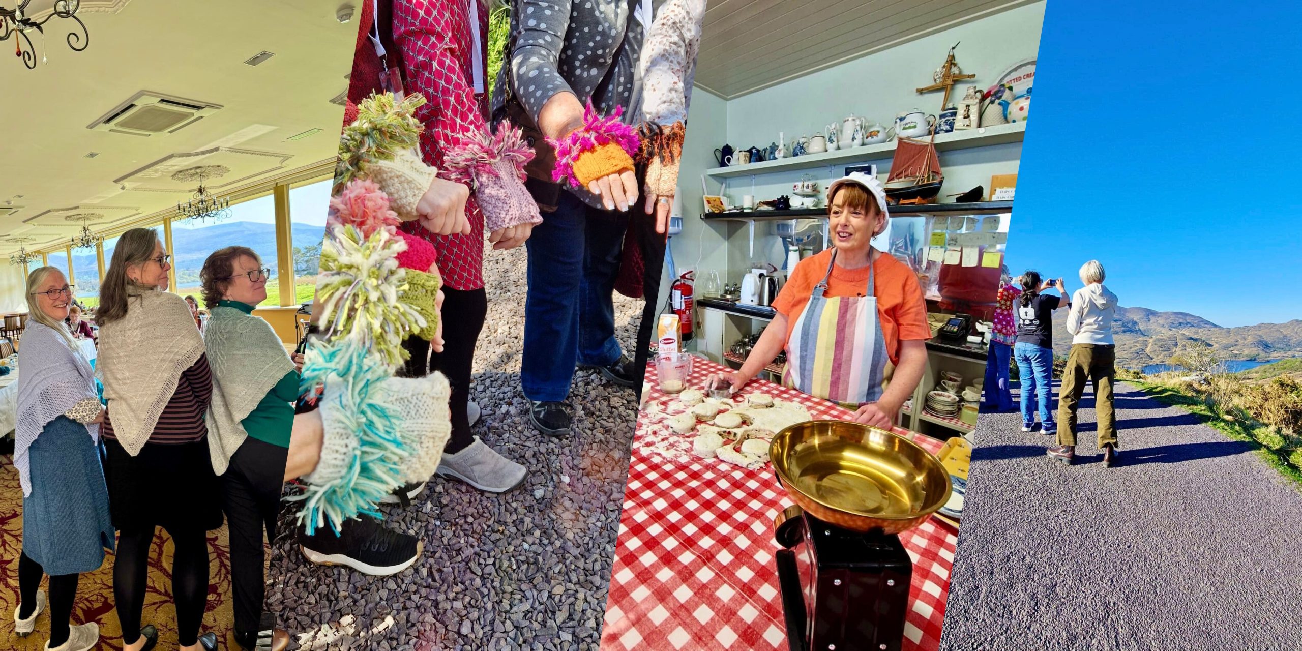 Collage of knitting, baking and sightseeing in Ireland